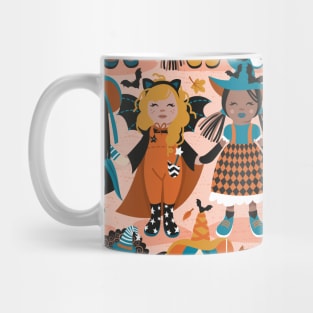 Witches dance // pattern // flesh background orange yellow and teal halloween fantasy costumes Mug